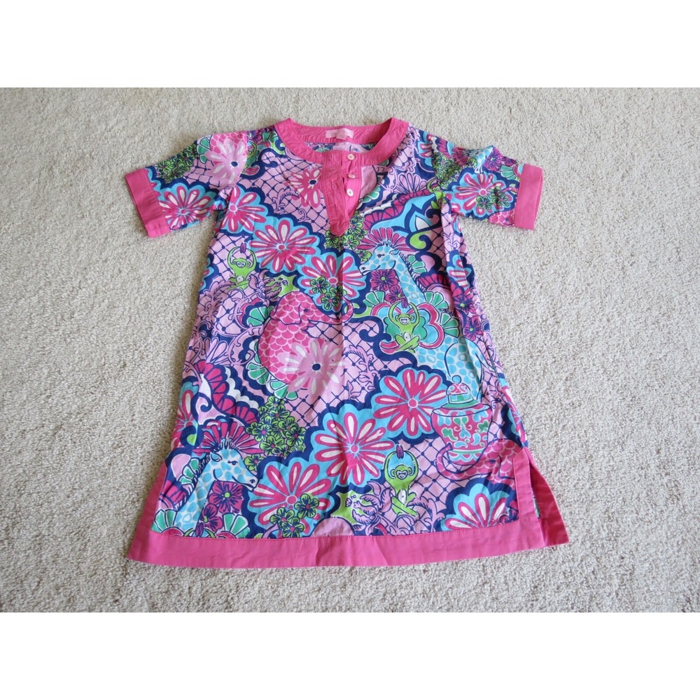 Lilly Pulitzer Girls Pink Zoo Animals Jungle Print Tunic Dress Size 8